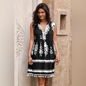 Cupshe Black and White Tie Front Tassel Mini Dress